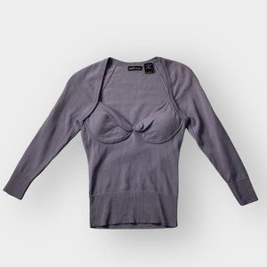 Vintage Moda Int. lilac square neck bustier style 3/4 sleeve merino wool sweater